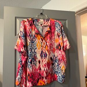 Chico's Red and Orange Boxy Polo Blouse